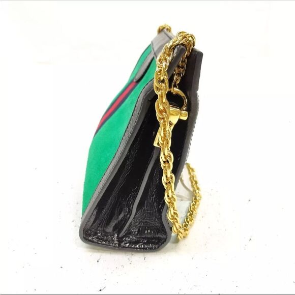 Auth Vintage Gucci Green Suede Web Sherry Line Ophidia Clutch Chainlink Shoulder - Picture 3 of 9